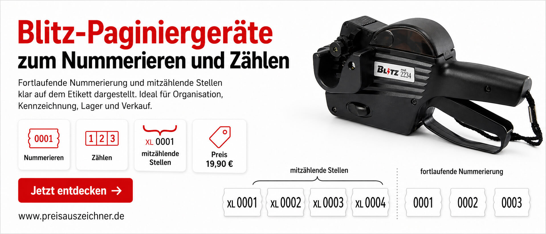 Paginiergerät Blitz einzeilig 22 x 12 mm
