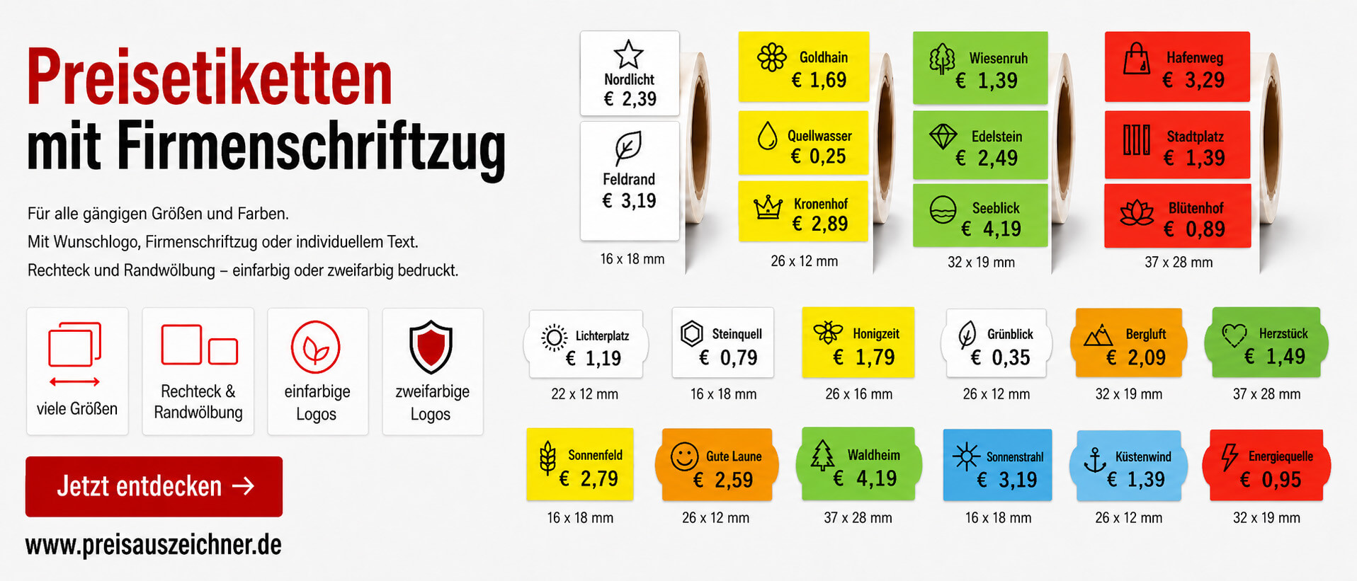 Preisetiketten mit Firmenschriftzug oder Logo