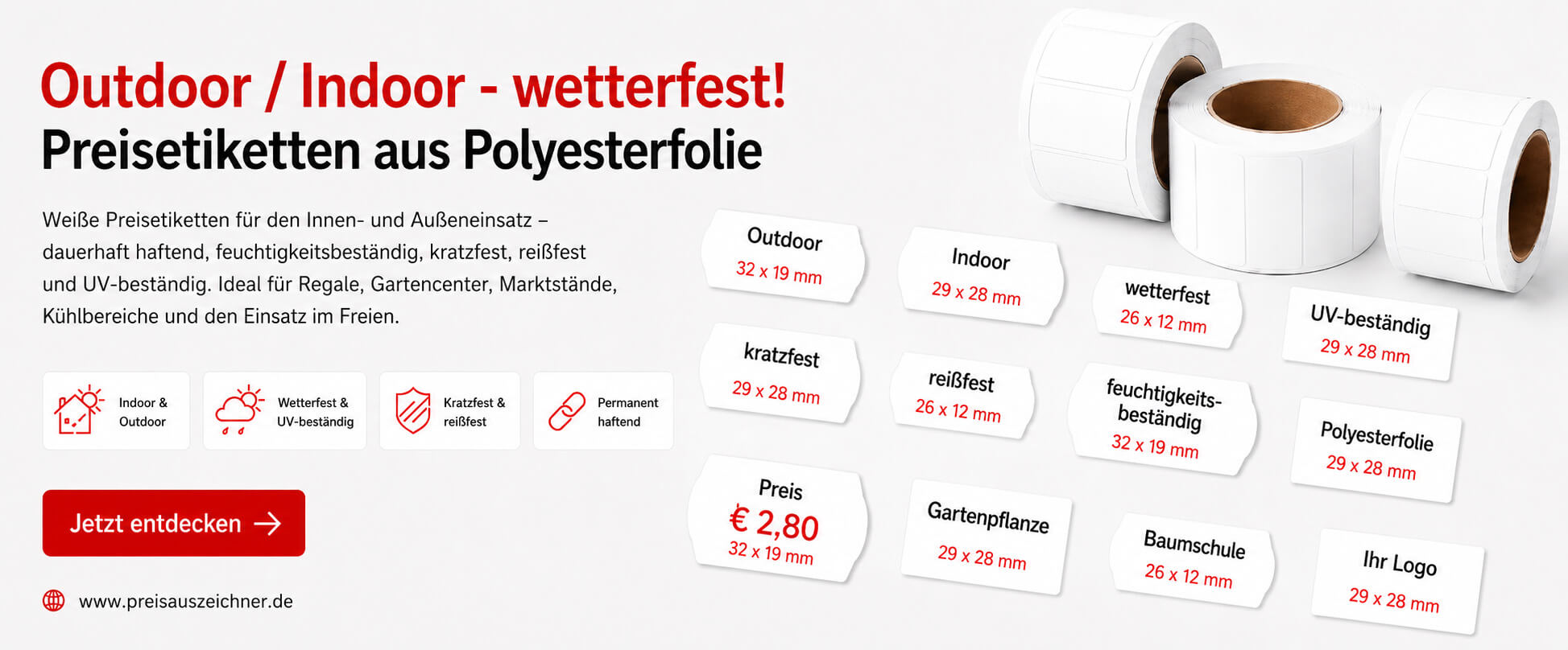 Outdoor Indoor - wetterfesten Preisetiketten aus Polyesterfolie