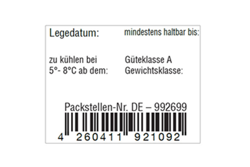 Eierschachtel Eierkennzeichnung per Etikett (MHD Aufdruck)