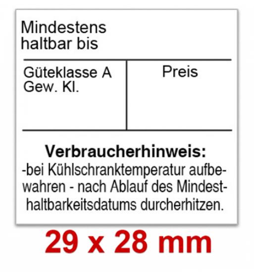 29x28 mm Kennzeichnung auf Eierschachteln