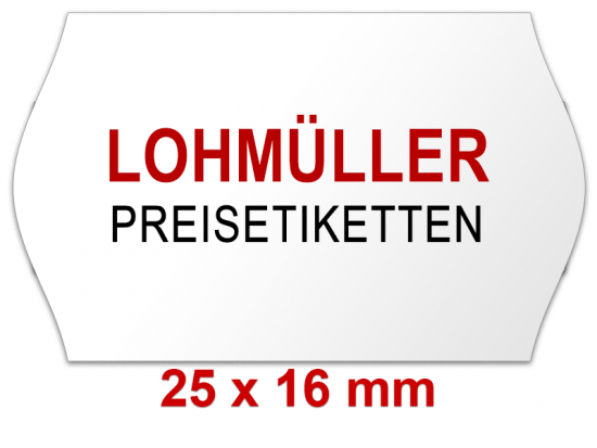 Preisetiketten 25x16 mm Weiß mit Firmenschriftzug Randwölbung