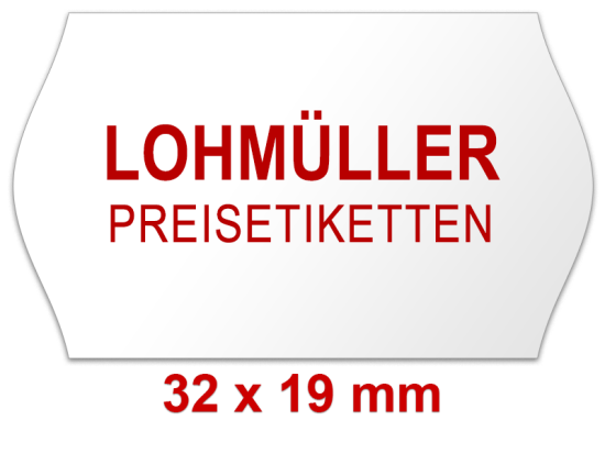 Outdoor Preisetiketten 32x19 mm Weiß mit Firmenschriftzug -Randwölbung