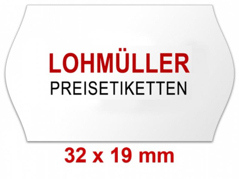 Outdoor Preisetiketten 32x19 mm Weiß mit Firmenschriftzug Randwölbung