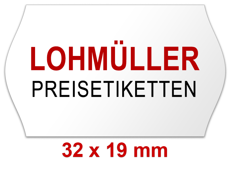 Preisetiketten 32×19 mm Weiß mit Firmenschriftzug Randwölbung