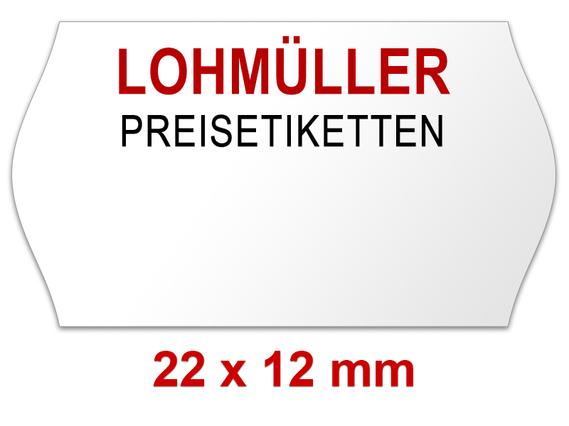 Etikettengröße: 22 x 12 mm mit einem Firmenschriftzug